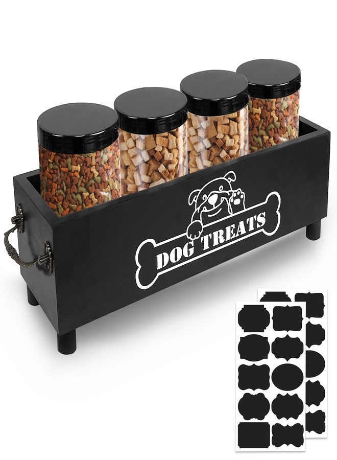 Hlimior Large Dog Treats Container, Dog Cookie Jar for Dogs Cat Treats Container, Farmhouse Wood Pet Treats Storage Organizer for Dog Food Storage Container with 4 Jars, Cat Dog Treat Organizer - Image 1
